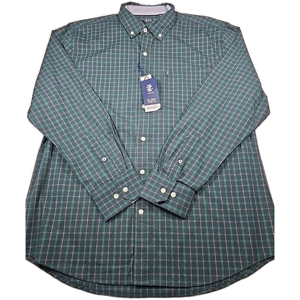 NWT IZOD Tattersall Check Shirt Large Stretch Preppy Golf Men's